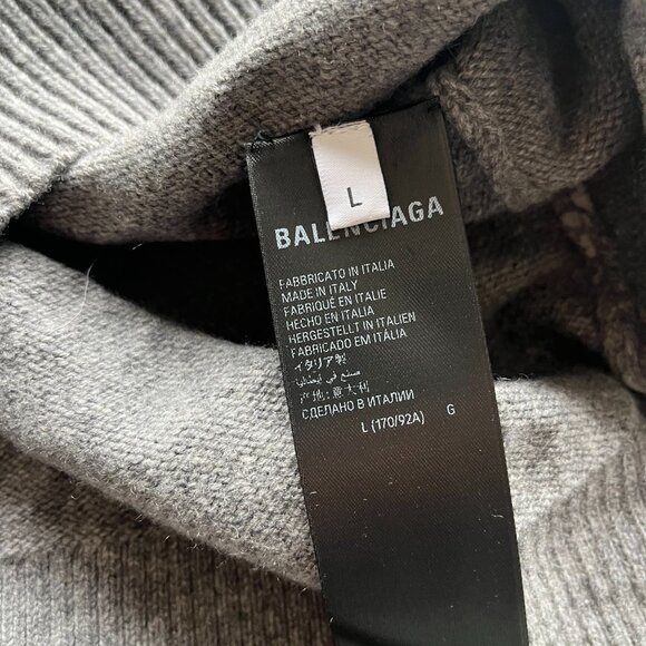 NWT Balenciaga Crewneck Pullover Sweater Heather Grey Cashmere Knit  Mini Logo - Picture 3 of 7